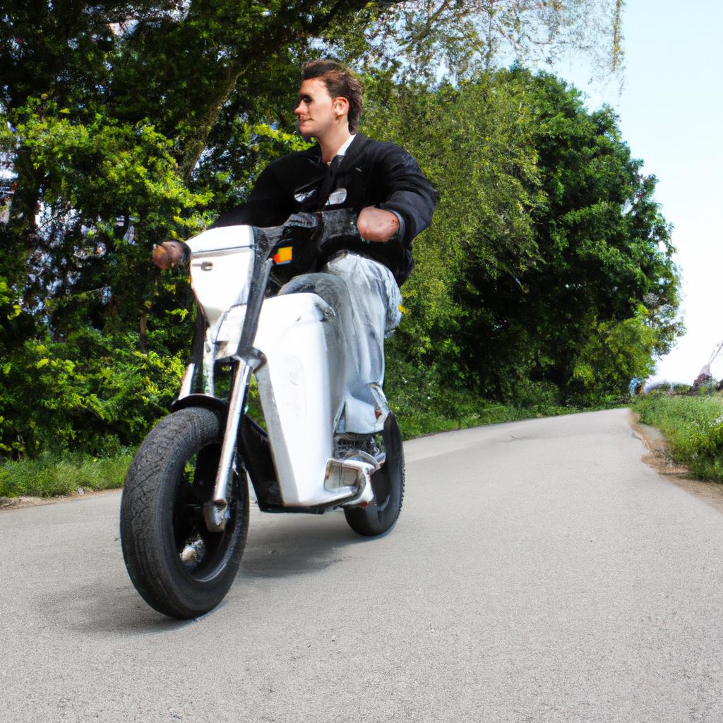 Person riding electric motorcycle swiftly