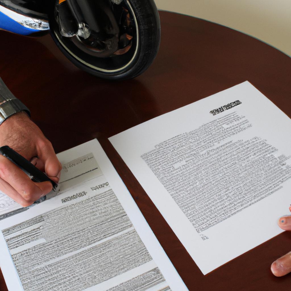 Person signing motorcycle financing paperwork