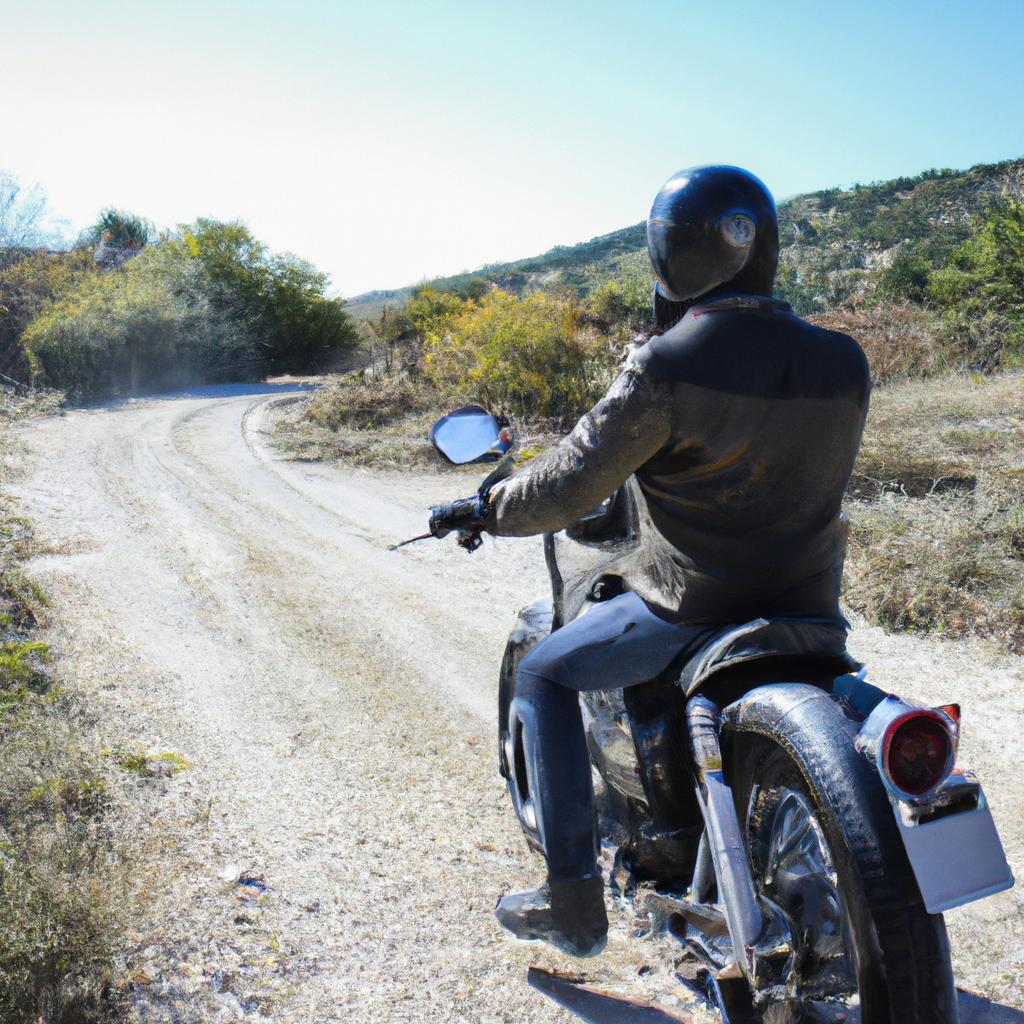Person riding touring motorcycle, exploring